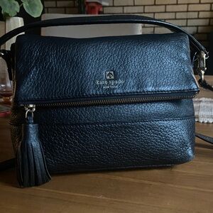Kate Spade Black Pebbled Leather Foldover Crossbody Bag
